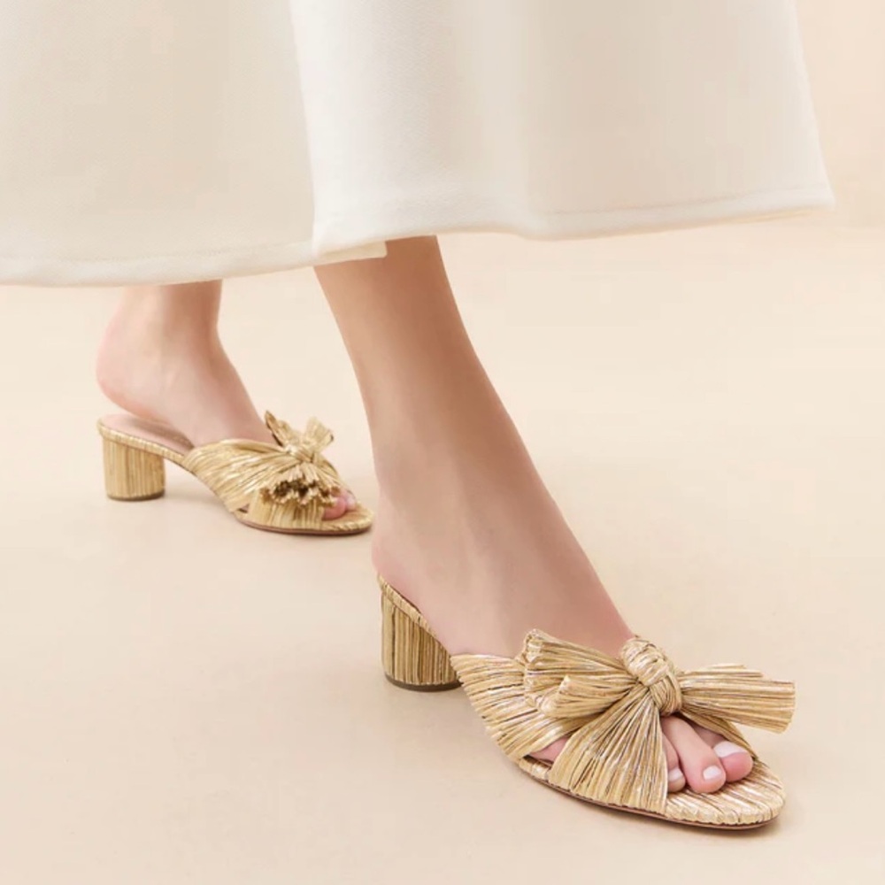 Loeffler Randall Emilia Gold Pleated Bow Heel